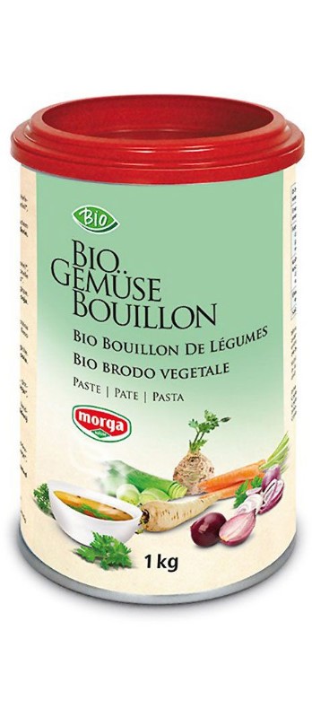 Gemüsebouillon (Paste) Bio Morga, Dose
Brodo di verdura (pasta) bio Morga, barattolo
OHNE PALMÖL
